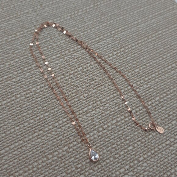 16 Inch Rose Gold Over Sterling Silver Pear Glass Gem Necklace A1631 - Picture 2 of 6